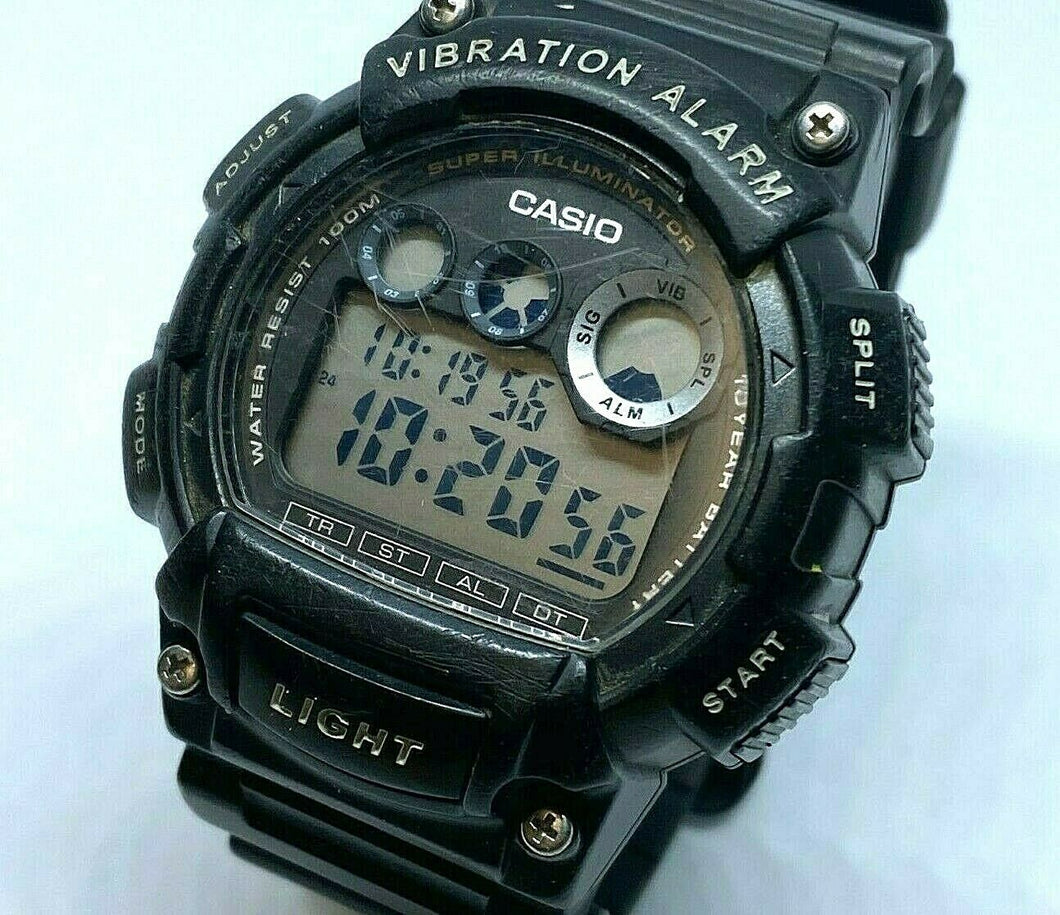 Casio W-735H Mens 100m Black Digital Vibration Alarm Quartz Watch Hours~New Batt