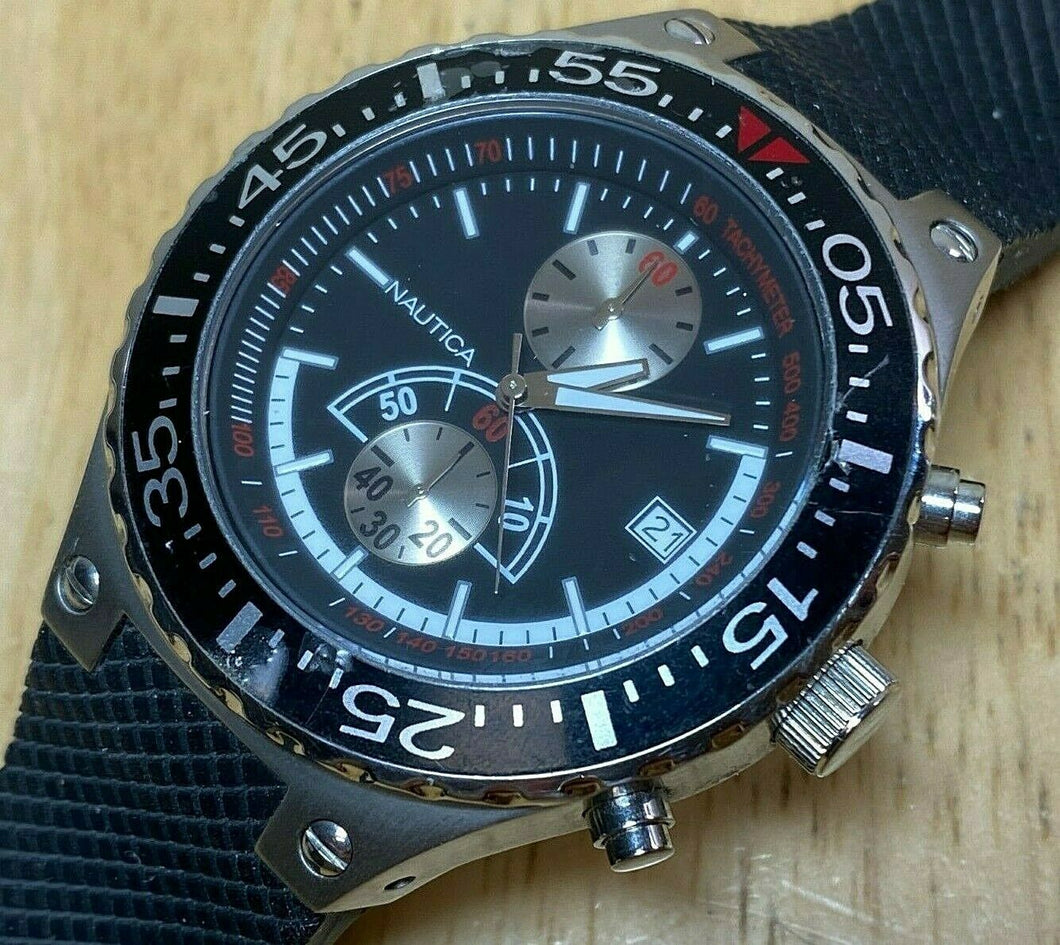 Nautica Mens 50m Steel Analog Quartz Chronograph Watch Hours~Date~New Battery