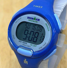 Load image into Gallery viewer, Timex Ironman Indiglo Lady Blue Silver Digital Alarm Chrono Watch Hours~New Batt
