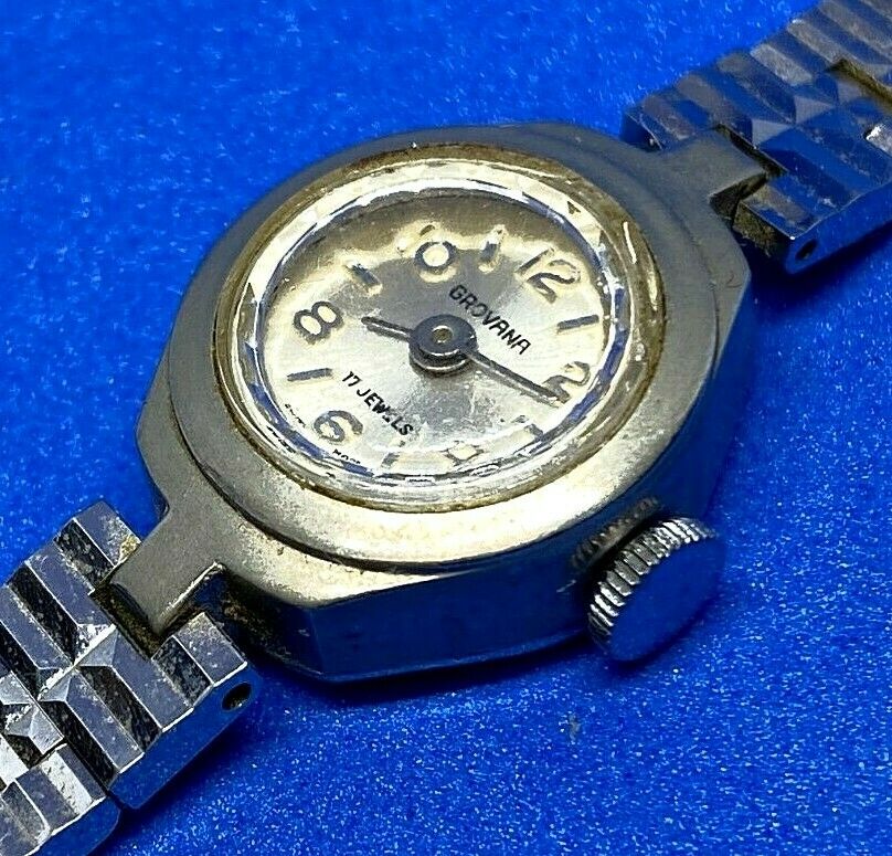 Vintage Grovana Lady 17 Jewels Silver Swiss Hand-Winding Mechanical Watch Hours