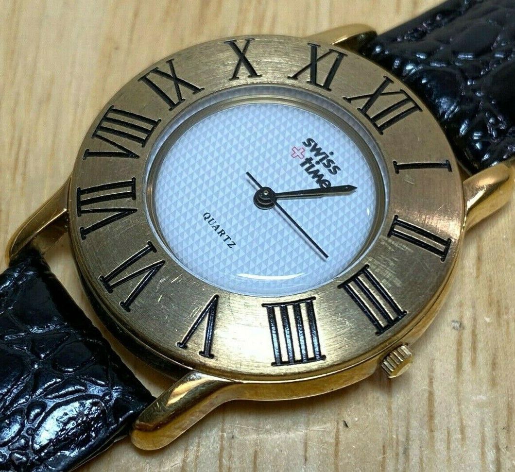 Vintage Swiss Time Men Golf Ball Textured Dial Analog Quartz Watch Hour~New Batt