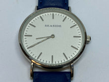 Load image into Gallery viewer, Unused Seaside Men Silver Blue Leather Analog Quartz Watch Hours~New Battery
