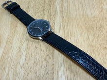 Load image into Gallery viewer, D Logo Men Small Seconds Silver Black Leather Analog Quartz Watch Hours~New Batt
