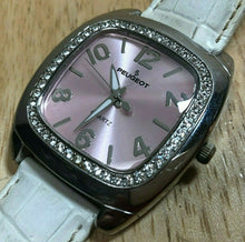 Load image into Gallery viewer, Peugeot Men Silver Barrel Rhinestone Leather Analog Quartz Watch Hour~New Batter
