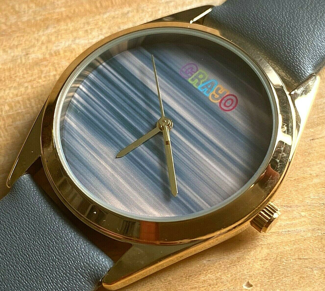 Unused Crayo Men Leather Gold Tone Colorful Analog Quartz Watch Hour~New Battery