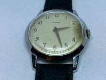 Load image into Gallery viewer, Early Vintage Timex Men Silver Leather Slim Thin Hand-Wind Mechanical Watch Hour
