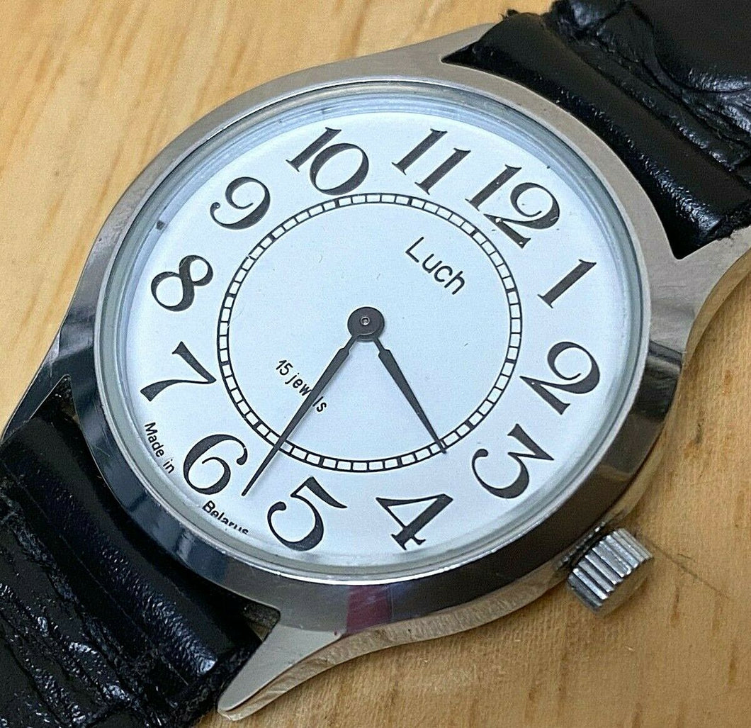 Vintage Luch Belarus Mens Classic Silver White Hand-Wind Mechanical Watch Hours