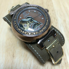 Load image into Gallery viewer, Kontas UFO Style Brown Rose Gold Tone Skeleton Self-Winding Automatic Watch Hour
