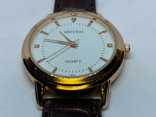 Load image into Gallery viewer, Unused Mreurio Mens Rose Gold Tone Leather Analog Quartz Watch Hours~New Battery
