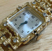 Load image into Gallery viewer, VTG ORIS Lady Gold Tone Large Crystals Square Hand-Wind Mechanical Watch Hours
