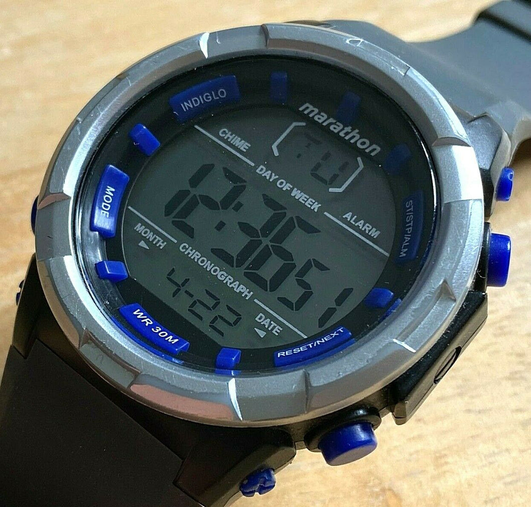 Marathon Timex Mens 30m Large 52mm Digital Alarm Chrono Watch Hours~New Battery