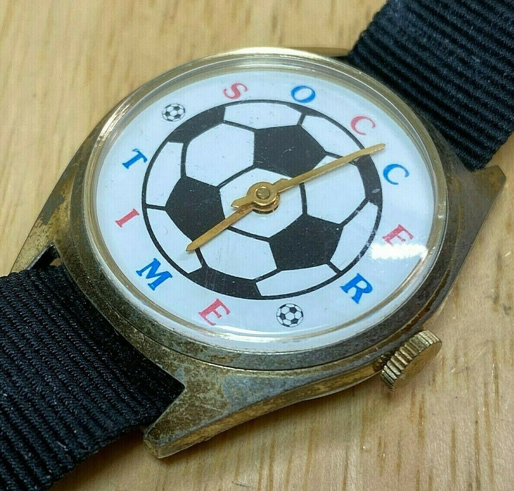 Vintage Soccer Time Mens Gold Tone Swiss Made Hand-Wind Mechanical Watch Hours