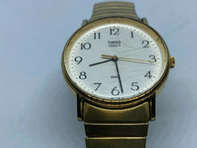 Load image into Gallery viewer, Vintage Timex Men Classic Gold-White Stretch Analog Quartz Watch Hour~New Batter
