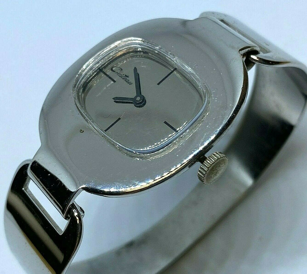 Vintage Chateau Lady Silver Cuff Bangle Mirror Hand-Wind Mechanical Watch Hours