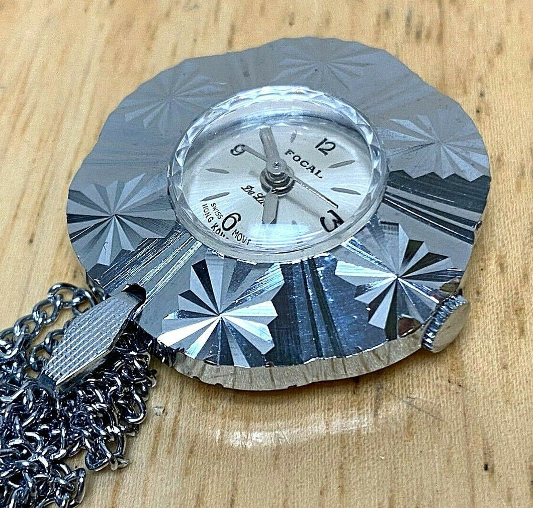 Vintage Focal Deluxe Lady Silver Hand-Wind Mechanical Pendant Pocket Watch Hours