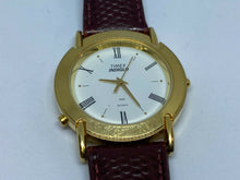Load image into Gallery viewer, Vintage Timex Indiglo Men Gold Tone Leather Analog Quartz Watch Hour~New Battery
