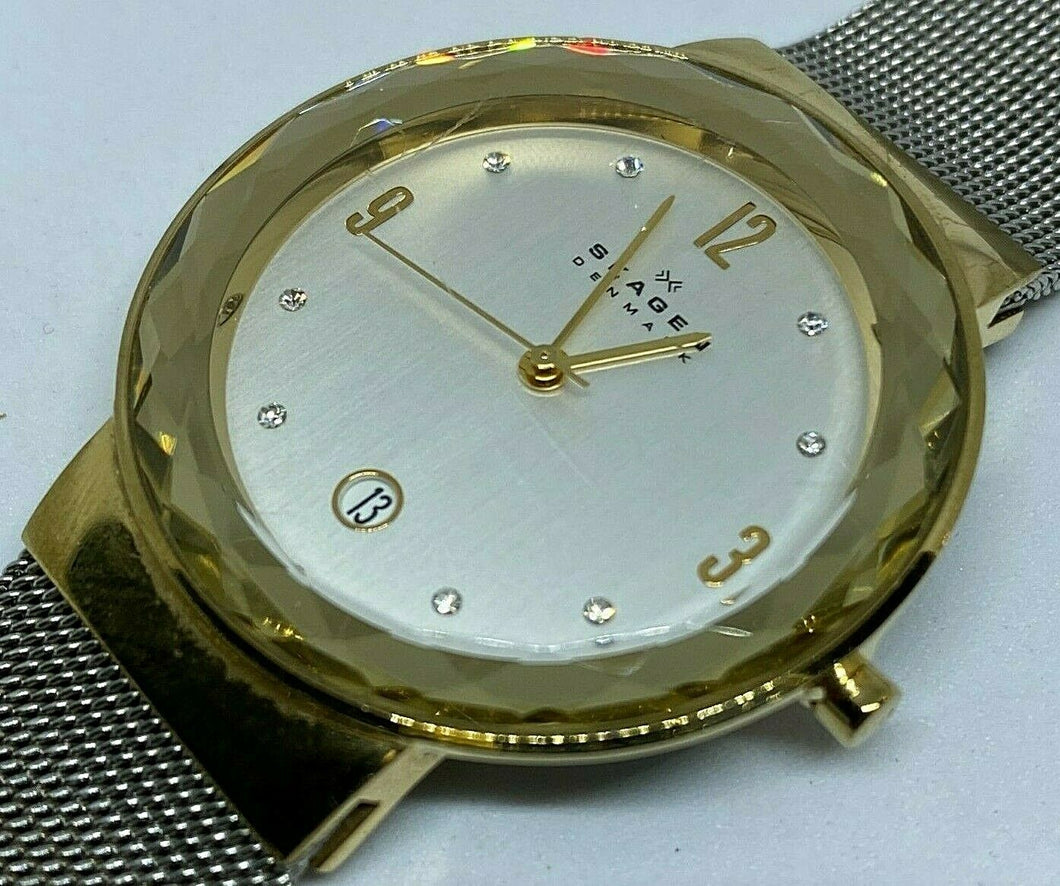 Skagen Denmark Men Lady 30m Dual Tone Analog Quartz Watch Hour~Date~New Battery