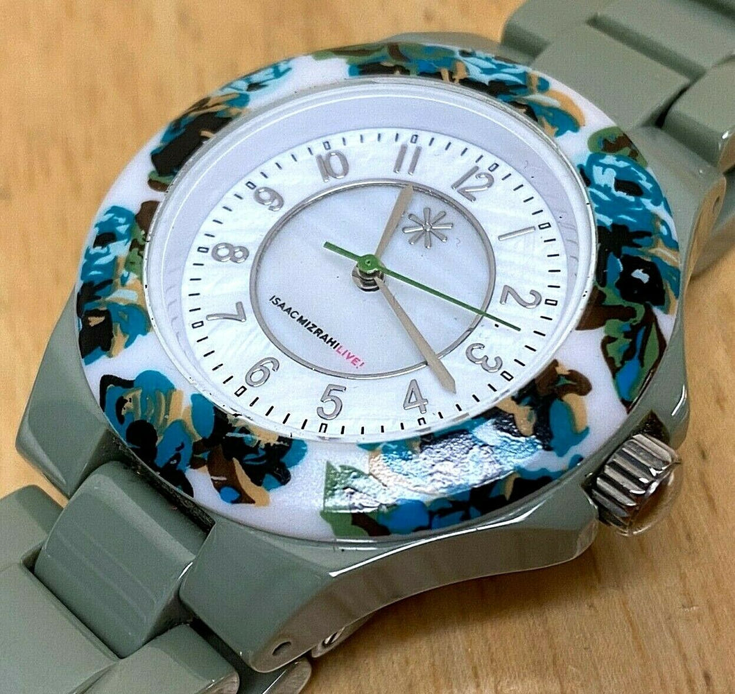Isaac Mizrahi Lady 30m Ceramic Flower Bezel Analog Quartz Watch Hours~New Batter