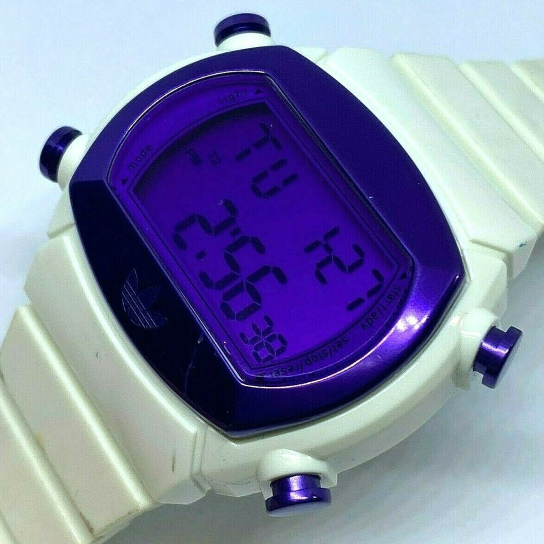 Adidas ADP6031 Men 50m Purple White Digital Alarm Chrono Watch Hours~New Battery