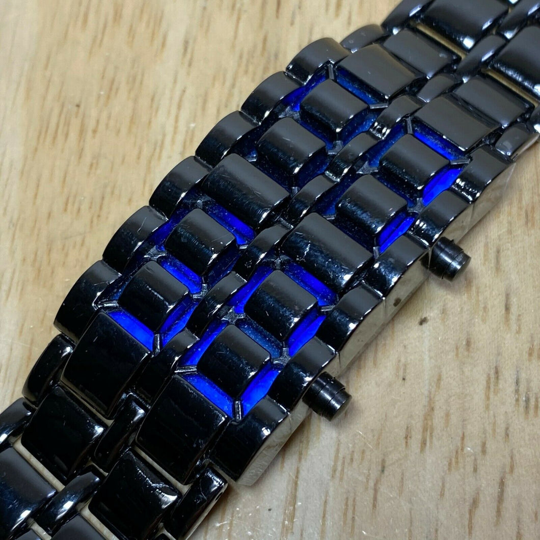 Binary Mens Rectangle Modern Blue LED Digital Quartz Watch Hours~New Battery