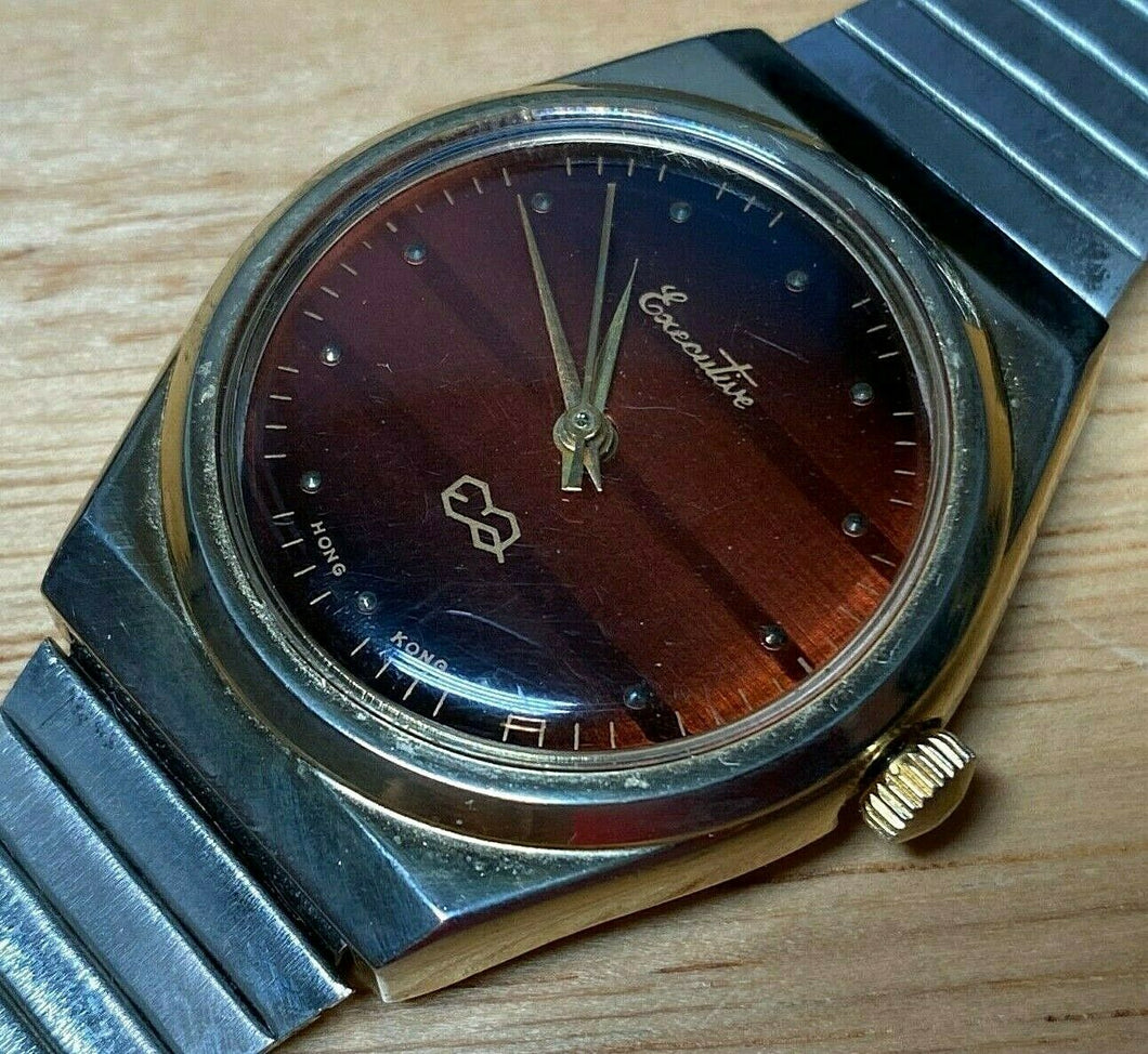 Vintage Executive Mens Gold Tone Brown Dial Hand-Wind Mechanical Watch Hours