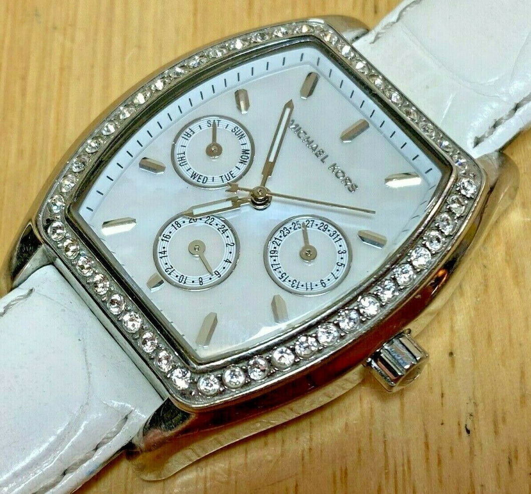 Michael Kors MK-5065 Lady Rhinestone MOP Analog Quartz Watch Hours~New Battery