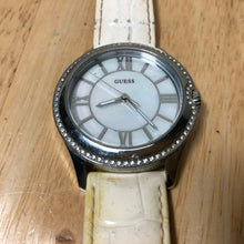 Load image into Gallery viewer, GUESS Steel Lady Silver Rhinestone Leather Analog Quartz Watch Hours~New Battery
