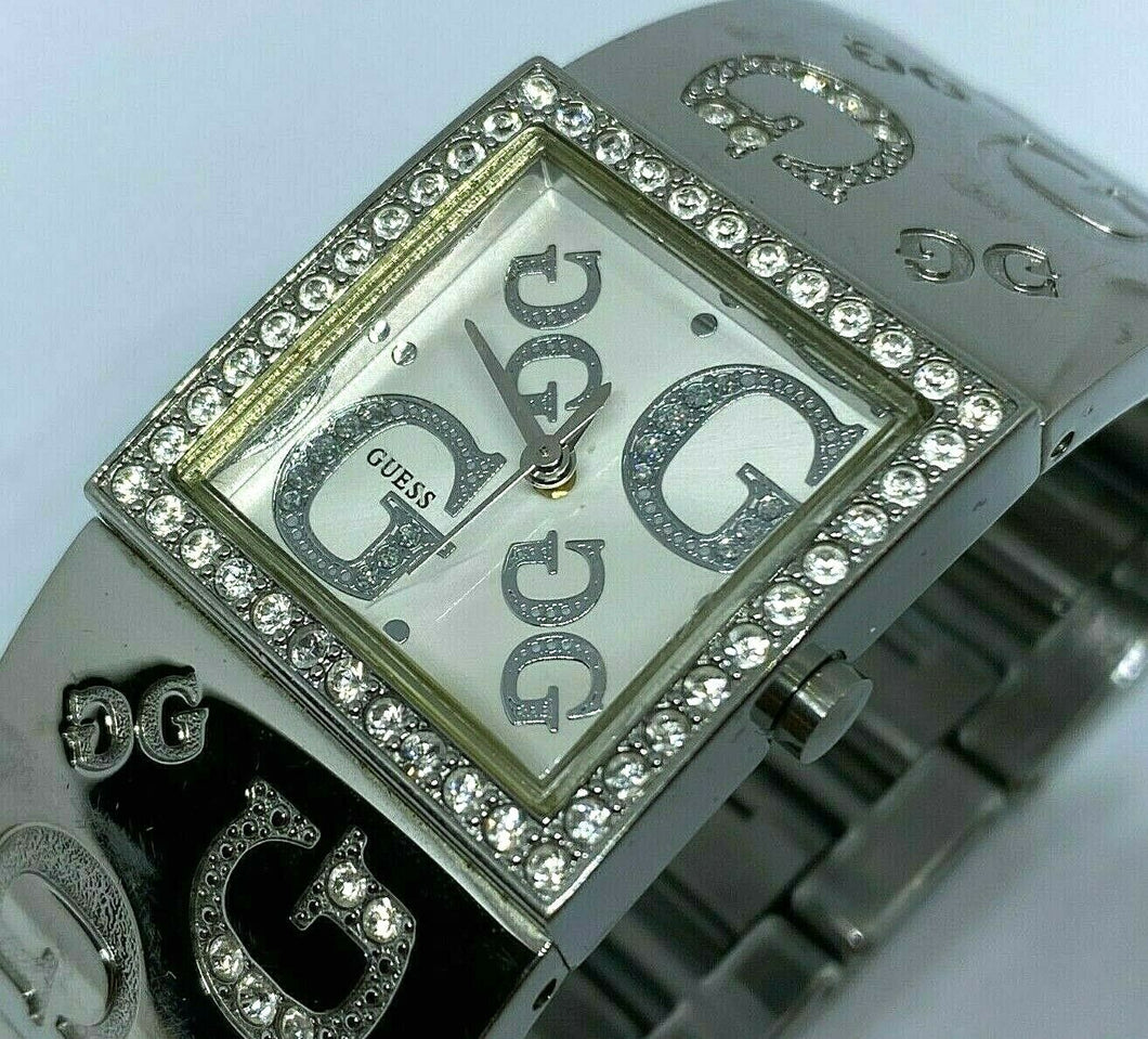 GUESS G96073L Lady Silver Rhinestone Bangle Analog Quartz Watch Hour~New Battery