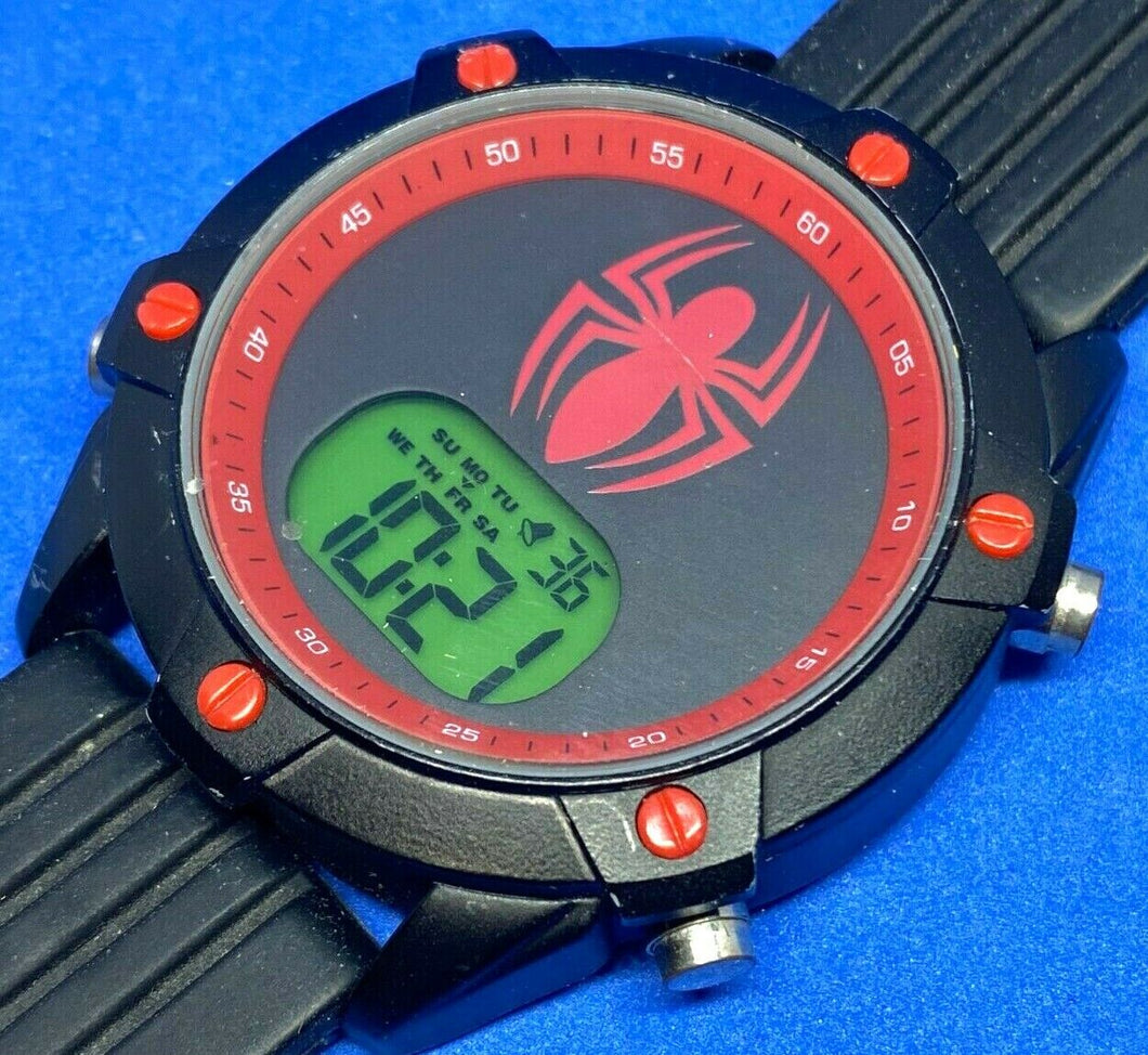 Marvel Spiderman MZB Men Black Metal Digital Alarm Chrono Watch Hour~New Battery