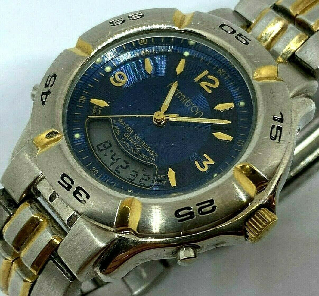 Retro Armitron Men 50m Moving Bezel Analog Digital Chrono Watch Hour~New Battery