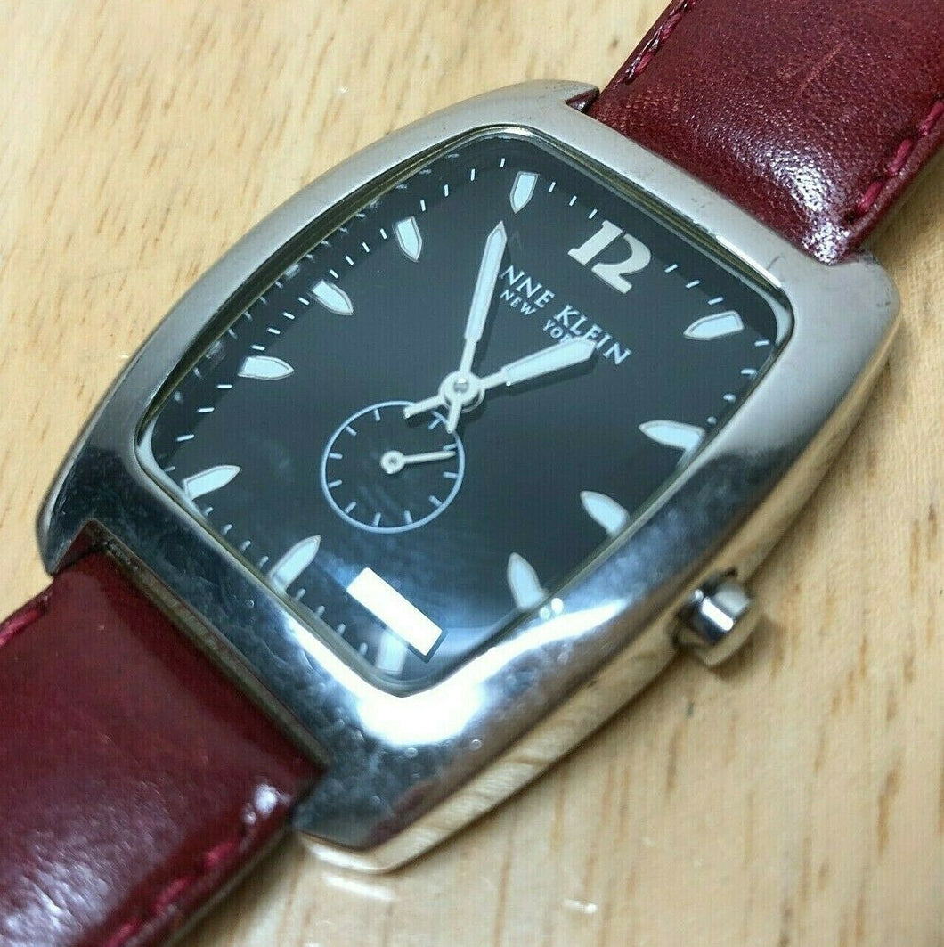 Anne Klein Men Swiss Movt Small Seconds Barrel Analog Quartz Watch Hour~New Batt