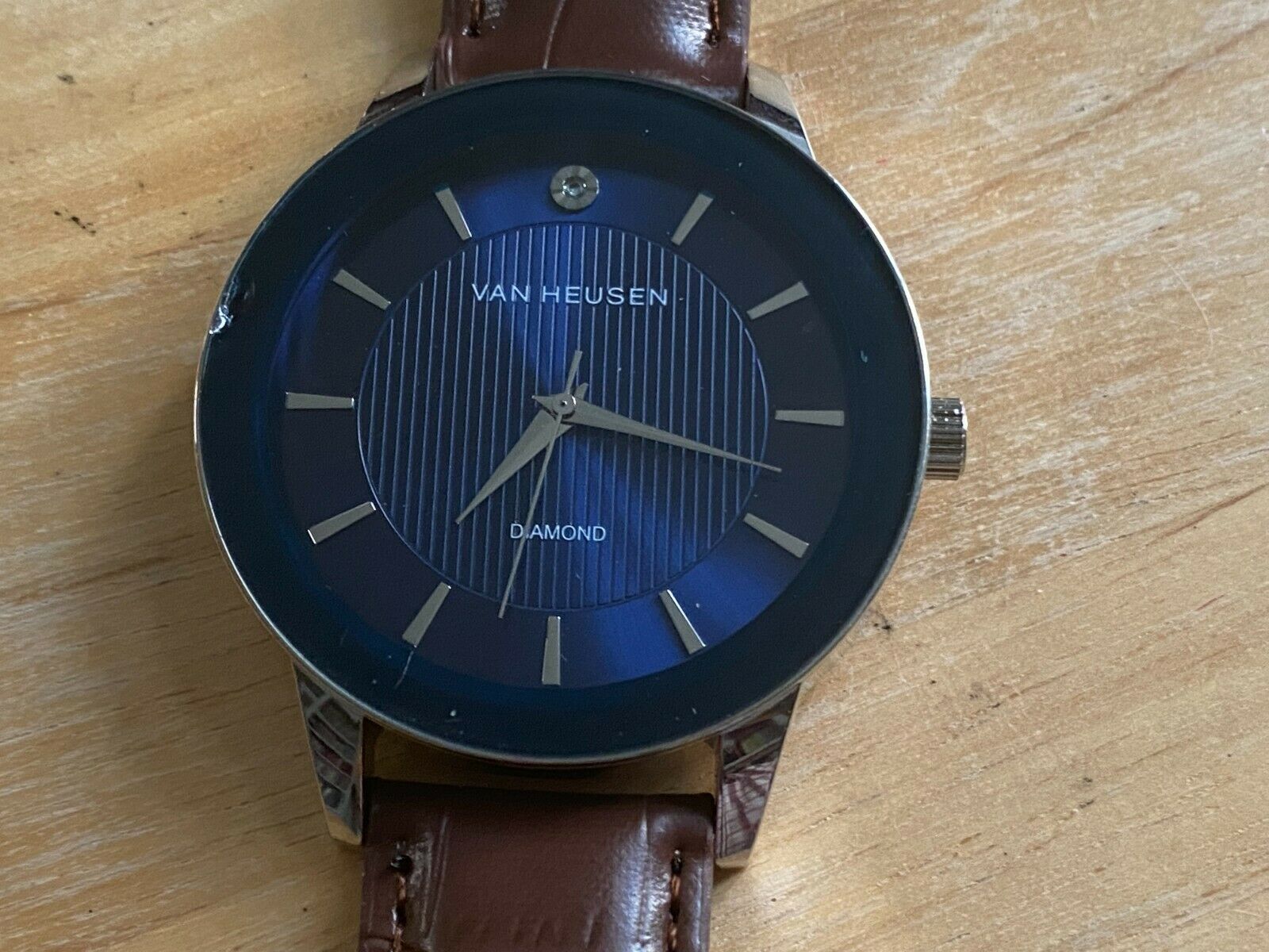 Van Heusen Men's Diamond Dial Leather Strap Watch