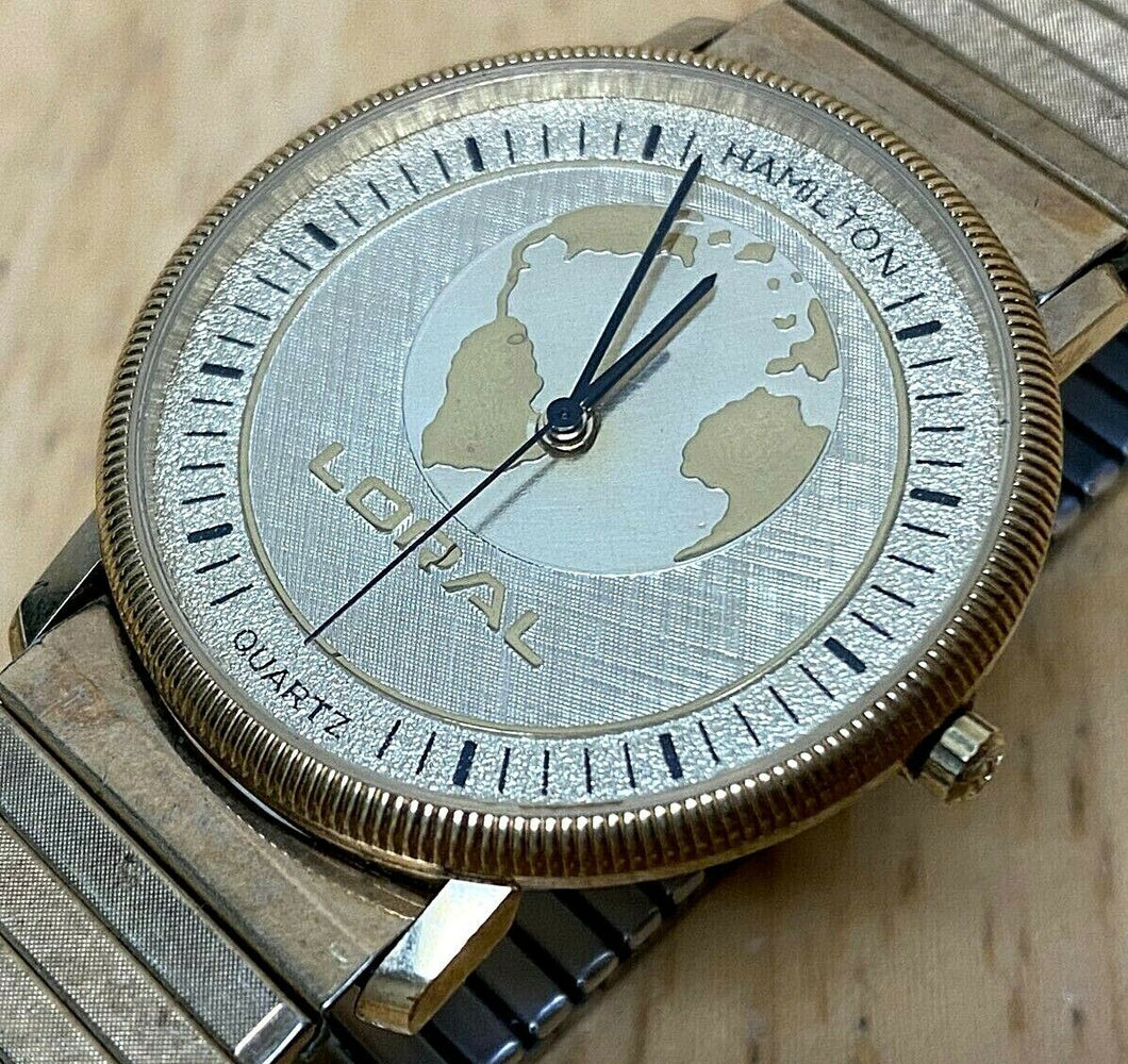 Vintage Hamilton 8102 Loral Logo Men Swiss Analog Quartz Watch Hours~New Battery