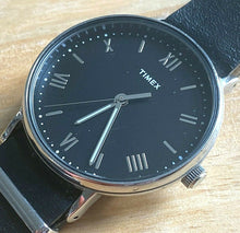 Load image into Gallery viewer, Timex Mens 41mm Silver Black Leather Roman Analog Quartz Watch Hours~New Battery
