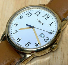 Load image into Gallery viewer, Timex Indiglo Mens Gold Tone Beige Leather Analog Quartz Watch Hours~New Battery

