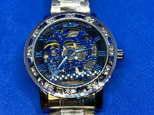 Load image into Gallery viewer, Unused Winner Mens Skeleton Silver Rhinestone Hand-Wind Mechanical Watch Hours
