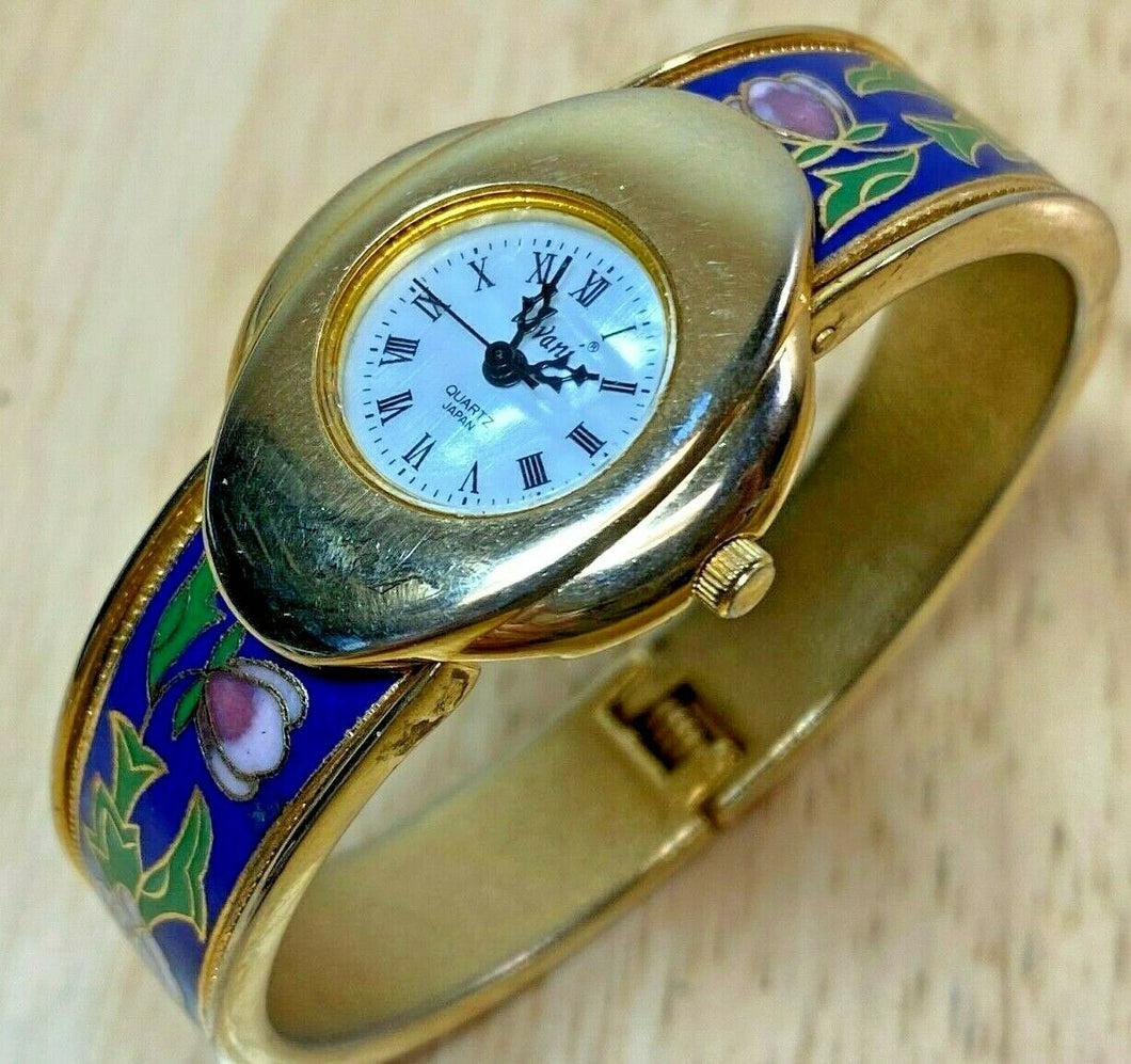 Vivani Lady Enamel Art Deco Gold Cuff Bangle Analog Quartz Watch Hour~New Batter