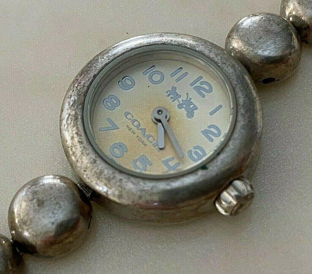 Coach Lady 30m Sterling-Tone Steel Bracelet Analog Quartz Watch Hour~New Battery