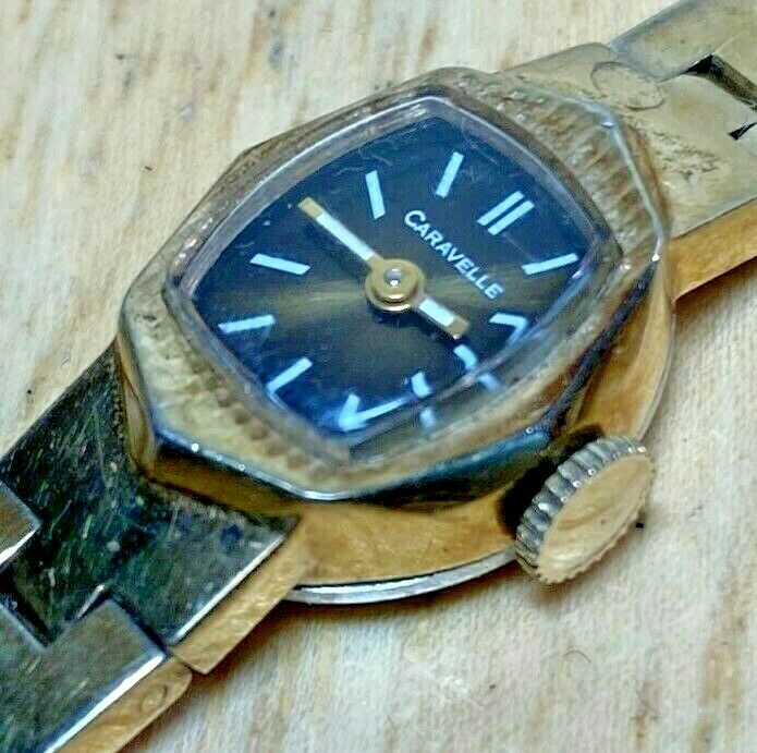 Vintage Caravelle-Bulova Swiss Lady Gold Tone Hand-Wind Mechanical Watch Hours