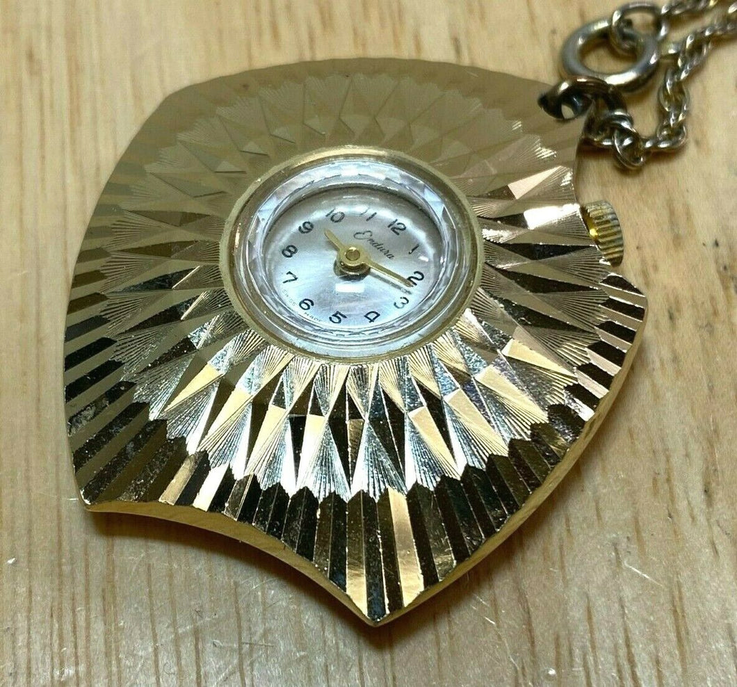 Vintage Endura Swiss Lady Asymmetrical Hand-Wind Necklace Pendant Watch Hours