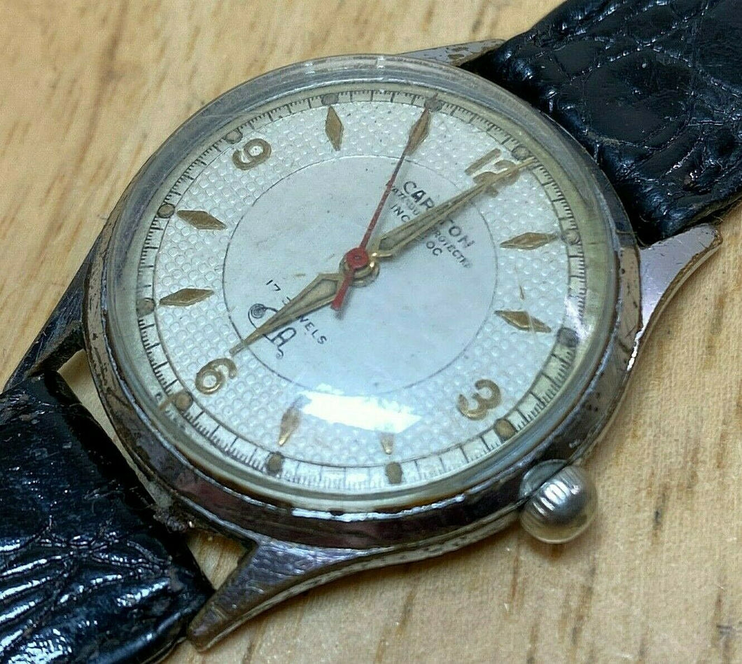 Vintage Carlton Mens 17 Jewels Silver Hand-Wind Mechanical Watch Hours~Runs Fast