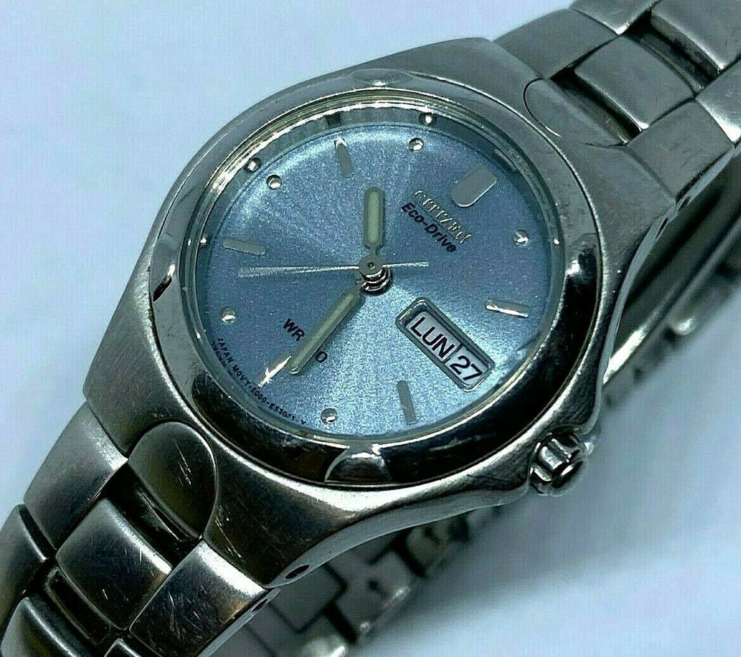 Citizen Eco-Drive Lady 100m Silver Steel Solar Analog Quartz Watch Hours~Date