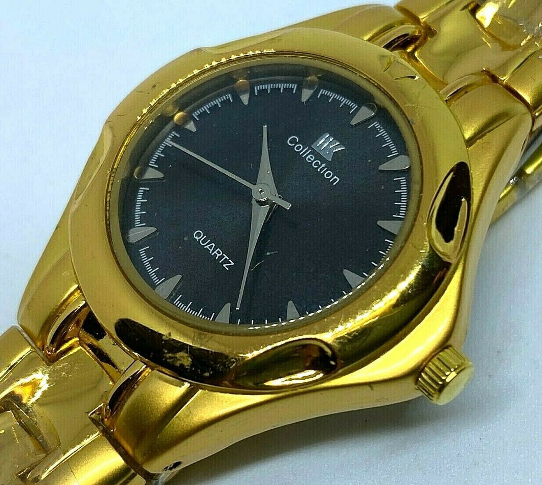 Unused WK Collection Lady Gold Tone Black Analog Quartz Watch Hours~New Battery