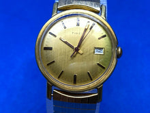 Load image into Gallery viewer, Vintage Timex Mercury Men Gold Tone Stretch Hand-Wind Mechanical Watch Hour~Date
