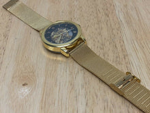 Load image into Gallery viewer, LEI YI Mens Skeleton Gold Tone Mesh Band Roman Automatic Self-Wind Watch hours
