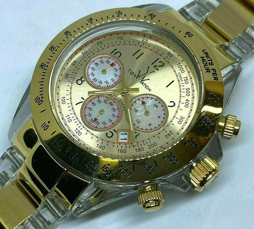 ToyWatch Mens Pilot-Style Analog Quartz Chronograph Watch Hours~Date~New Battery