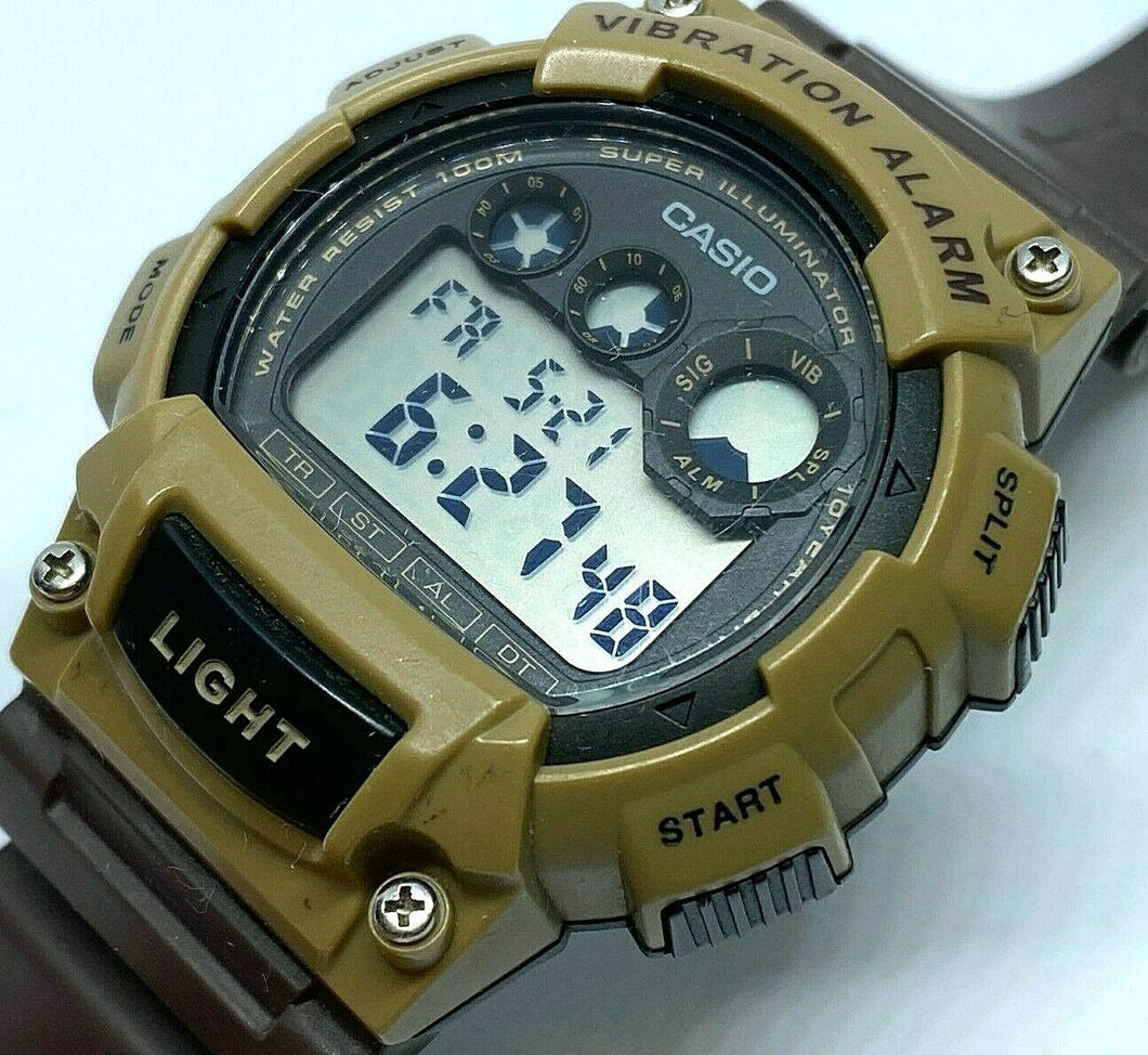 Casio W-735H Mens 100m Brown Digital Vibration Alarm Quartz Watch Hours~New Batt