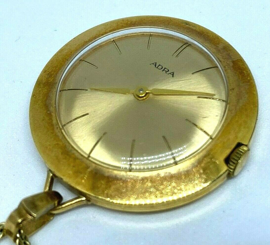 Vintage ADRA Lady Gold Tone Slim Hand-Wind Necklace Pendant Pocket Watch Hours