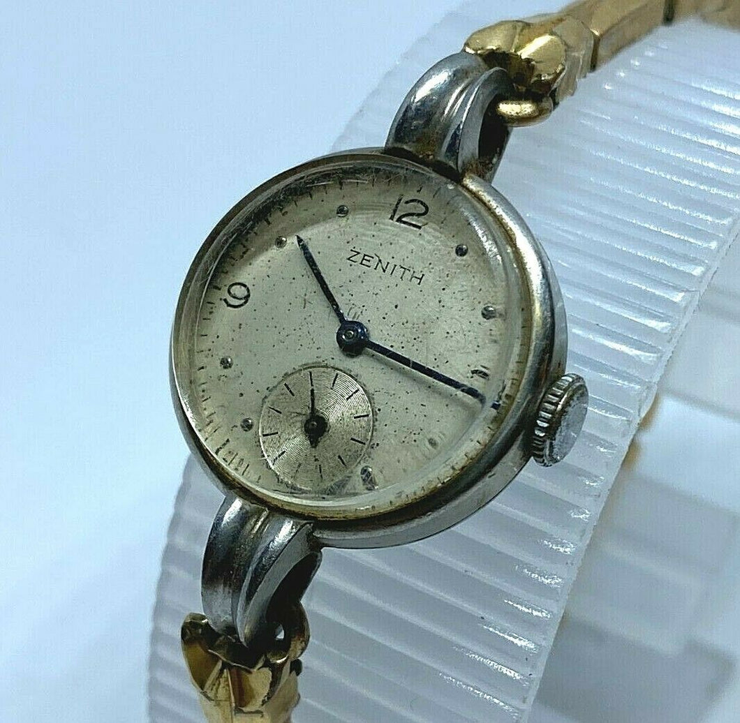 RARE Vintage Zenith Lady 12k Gold Filled Band Small Second Hand-Wind Watch Hours
