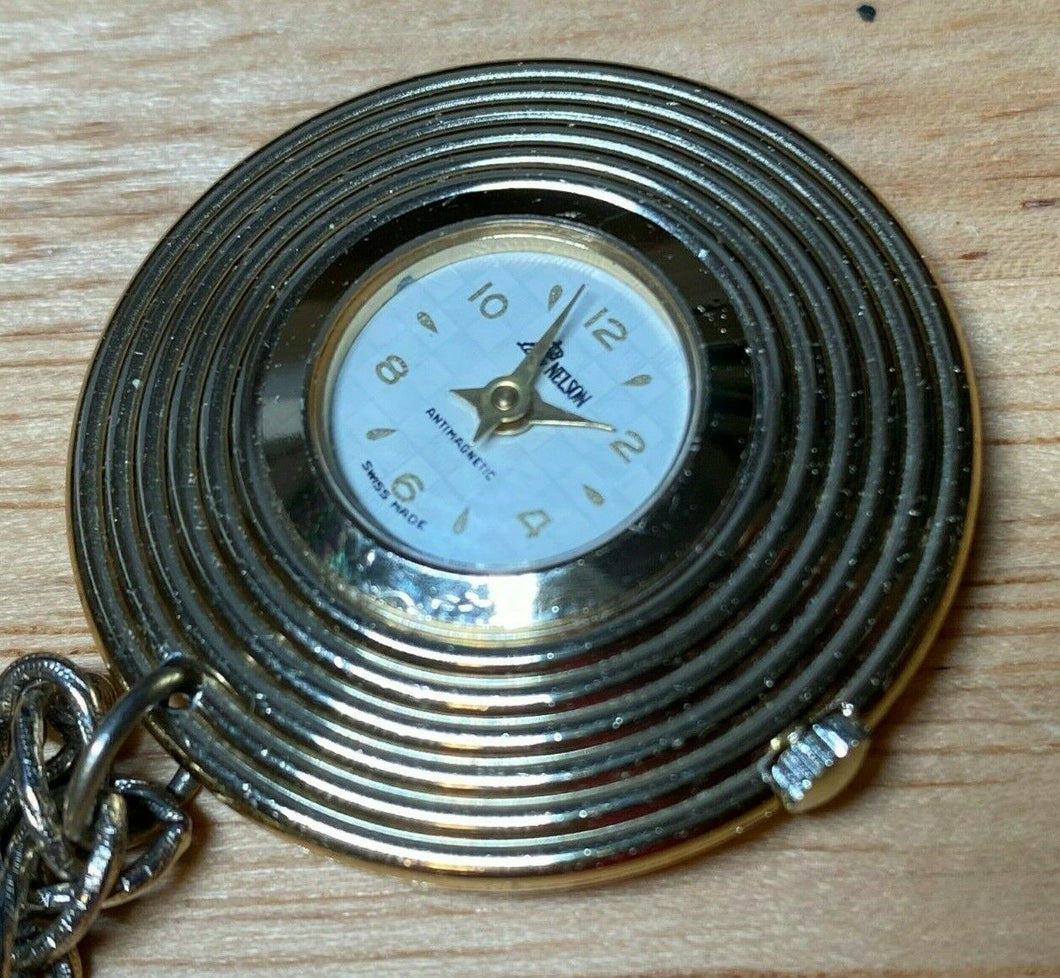 Vintage Lady Nelson Gold Tone Hand-Wind Up Necklace Pendant Pocket Watch Hours